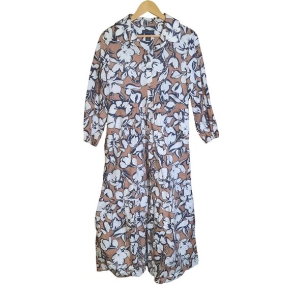 Cynthia Rowley Womens Brown and Black Tiered Floral Print Midi Dress NWOT Size M - Picture 1 of 6